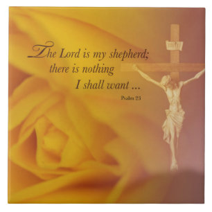 Azulejo De Cerâmica O Senhor é Shepherd, Cross e Yellow Rose
