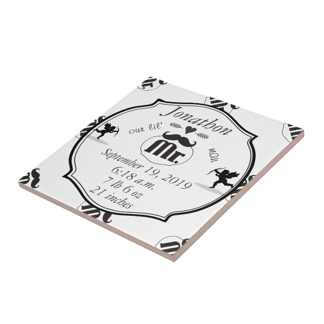 Azulejo De Cerâmica O Sr. Mustache Lil Man Baby Boy Stats (Lateral)