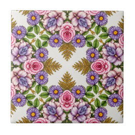 Azulejo De Cerâmica O Tesouro da Lavanda | Medalhão Floral Vintage