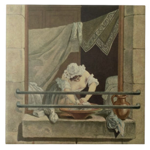 Azulejo De Cerâmica O Washerwoman, gravado por J. Laurent Julien (c1