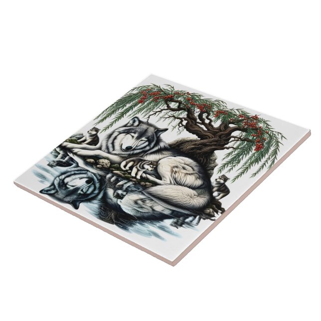 Azulejo De Cerâmica Oásis da Família Serene Wolf em Natureza Idílica (Lateral)