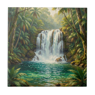 Azulejo De Cerâmica Oásis de Cachoeira Tropical Luxuriante