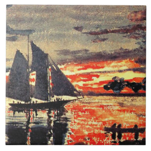Azulejo De Cerâmica Obra de arte de Winslow Homer, Fogos do Pôr do Sol