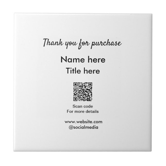Azulejo De Cerâmica Obrigado pelo nome de compra aqui digitalizar QR (Frente)