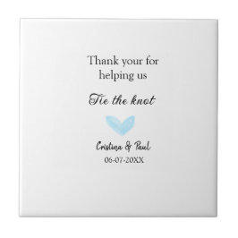 Azulejo De Cerâmica obrigado que amarre o nó azul do casamento.