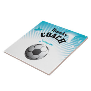 Azulejo De Cerâmica Obrigado Treinador de Futebol Estrelas Azul Água B