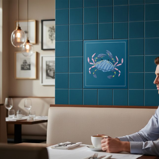 Azulejo De Cerâmica Ocean Blue Crab Marine Life Artistic Tile (Criador carregado)