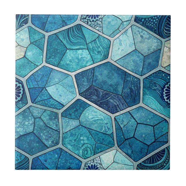 Azulejo De Cerâmica Ocean Blue Mosaic Pattern – Irregular Polygon (Frente)
