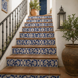 Azulejo De Cerâmica Ocean Scroll Hand Painted Blue Floral Watercolor
