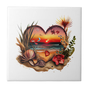 Azulejo De Cerâmica Ocean Seashells Beach Sunset Kitchen Cer