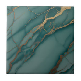 Azulejo De Cerâmica Ocean Teal Marble with Metallic Gold Veins