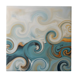 Azulejo De Cerâmica Ocean Waves Beach Teal Blue Abstrato 74