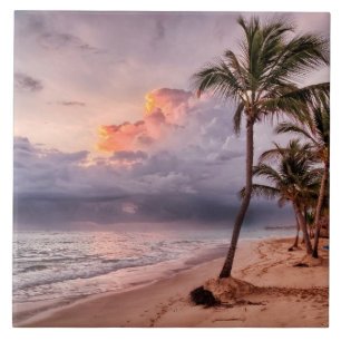 Azulejo De Cerâmica Ocean Waves Sandy Beach Sunset
