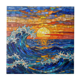 Azulejo De Cerâmica Oceanic Coastal Ocean Waves Sunset  