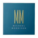 Azulejo De Cerâmica Oceano Azul Dourado Monograma Letras Iniciais<br><div class="desc">Representa-se com esta design moderna e elegante. Esse modelo pode ser personalizado para atender a todas as profissões profissionais.</div>