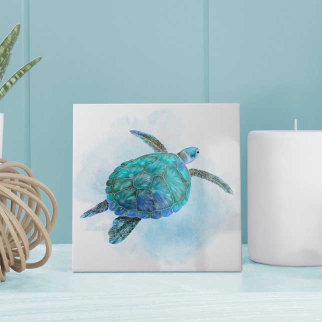 Azulejo De Cerâmica Oceano Costeiro Náutico de Tartaruga Marítima de C (Criador carregado)