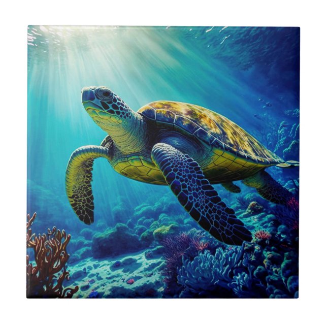 Azulejo De Cerâmica Oceano de Tartaruga Marinha Vida Animal Animais de (Frente)