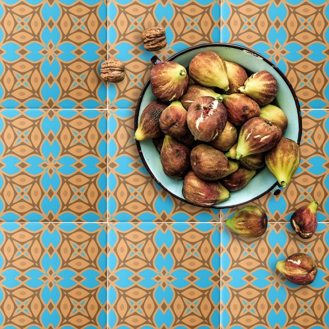 Azulejo De Cerâmica Ochre Brown e Turquesa Padrão Étnico Boêmico (Criador carregado)