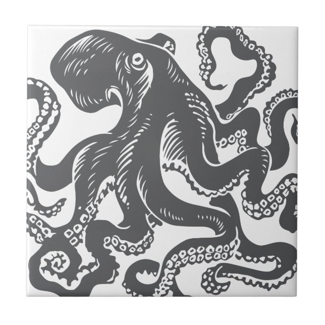Azulejo De Cerâmica Octopus 1 black (Frente)