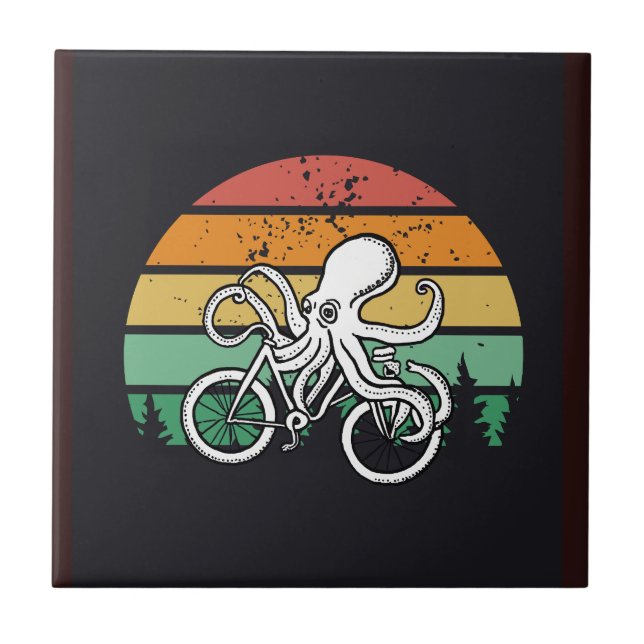 Azulejo De Cerâmica Octopus Andando de bicicleta (Frente)