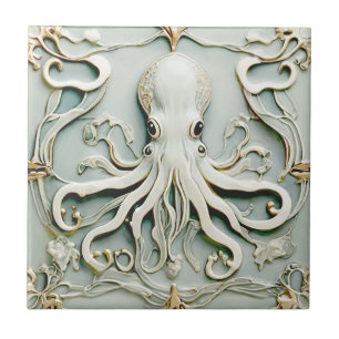 Azulejo De Cerâmica Octopus Art Nouveau Faux Alivio Antiguidade