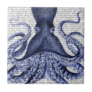 Azulejo De Cerâmica Octopus azul
