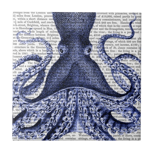 Azulejo De Cerâmica Octopus azul (Frente)