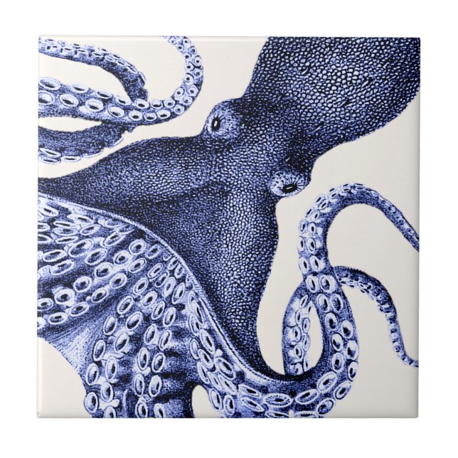 Azulejo De Cerâmica Octopus Azul Paisagem (Frente)