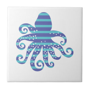 Azulejo De Cerâmica Octopus com risca azul