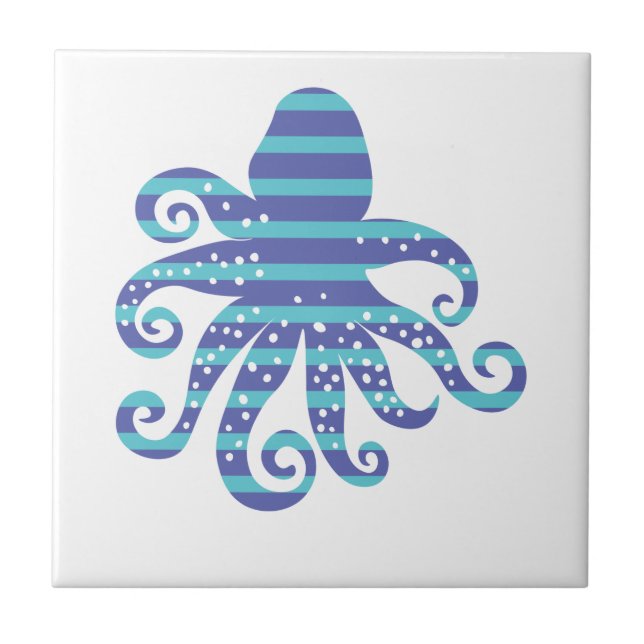 Azulejo De Cerâmica Octopus com risca azul (Frente)