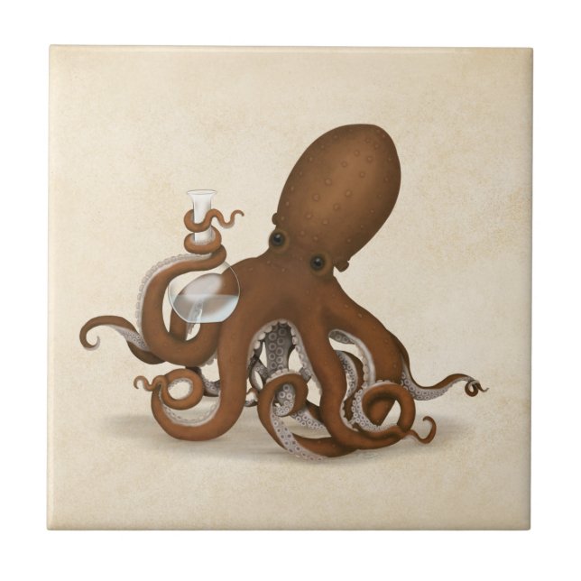 Azulejo De Cerâmica Octopus Holding Chemistry Flask Steampunk Science (Frente)