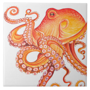 Azulejo De Cerâmica Octopus Laranja Vermelho