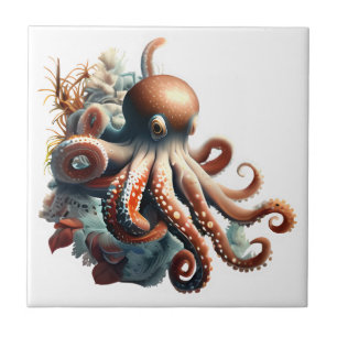 Azulejo De Cerâmica Octopus náutico marinho criatura cúbica