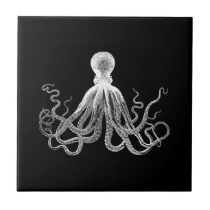 Azulejo De Cerâmica Octopus Negro Kraken Escuro