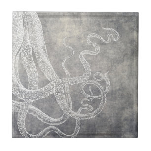Azulejo De Cerâmica Octopus Silver Pewter Costeiro Neutro