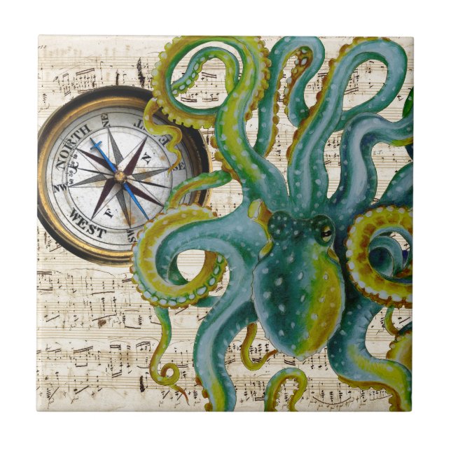 Azulejo De Cerâmica Octopus Tentacle Compass Música (Frente)