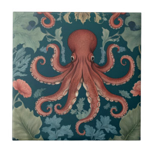 Azulejo De Cerâmica Octopus William Morris estilo Sea Ocean Marine