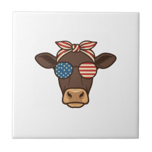 Azulejo De Cerâmica Óculos de sol com cabeça de vaca patriótica design