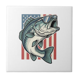 Azulejo De Cerâmica Óculos de Sol de Pesca de Bass Patrióticos Vetor V