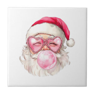 Azulejo De Cerâmica Óculos de Sol Rosa Chiclete de Natal do Papai Noel
