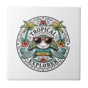 Azulejo De Cerâmica Óculos de Sol Tartaruga Marinha Tropical Vintage G