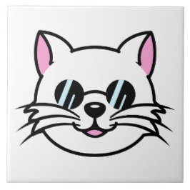 Azulejo De Cerâmica Óculos Pretos Vestidos de Gatos Brancos / Óculos e
