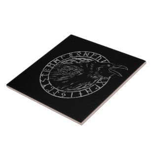 Azulejo De Cerâmica Odin Corvo Coruja Mitologia Viking runas rúnico