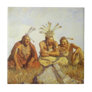 Azulejo De Cerâmica Oeste Vintage, Guerra ou Paz por NC Wyeth