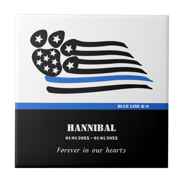 Azulejo De Cerâmica Oficial Personalizado da Linha Azul K-9 Memorial (Frente)