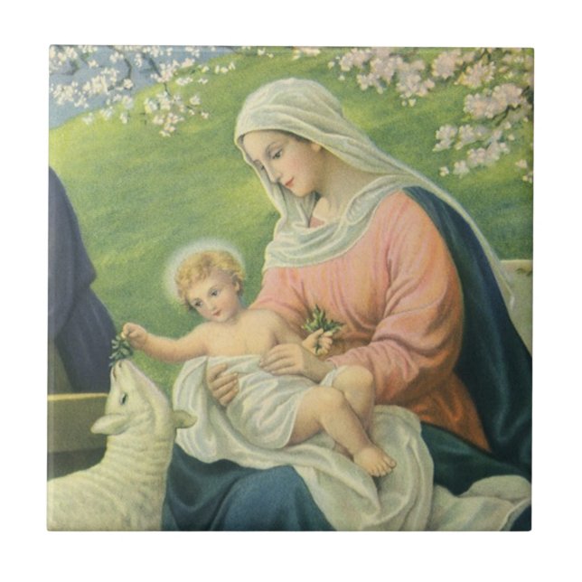 Azulejo De Cerâmica Oficina de José com Maria e Menino Jesus (Frente)