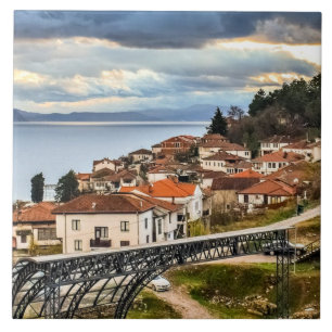 Azulejo De Cerâmica Ohrid, N. Macedônia, fotografia de paisagem urban