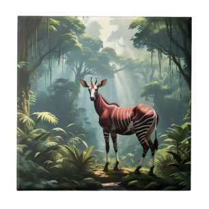 Azulejo De Cerâmica Okapi Na Floresta Tropical (Zebra Giraffe)