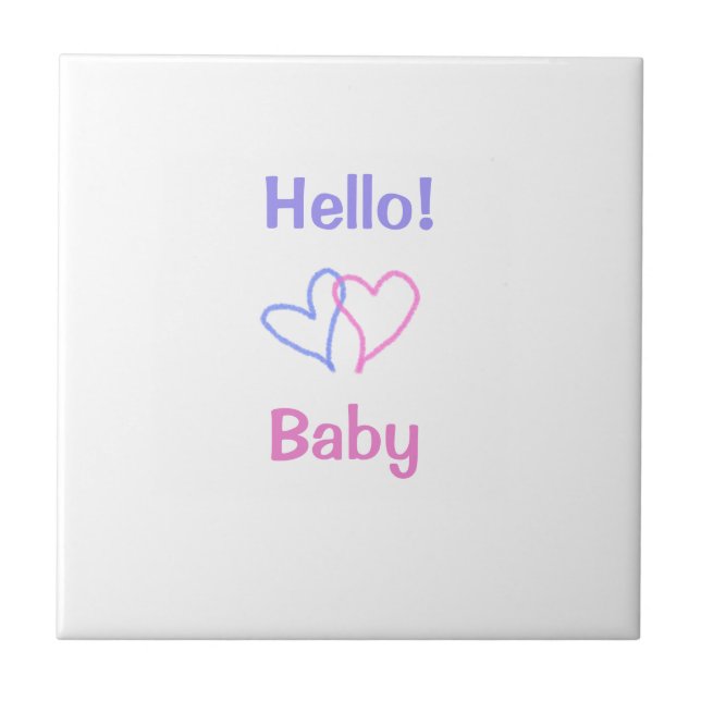 Azulejo De Cerâmica Olá bebê rosa roxo coração aquarela boho (Frente)