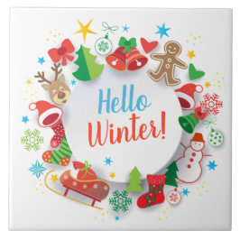 Azulejo De Cerâmica Olá! decoração do feriado do feliz ano novo do